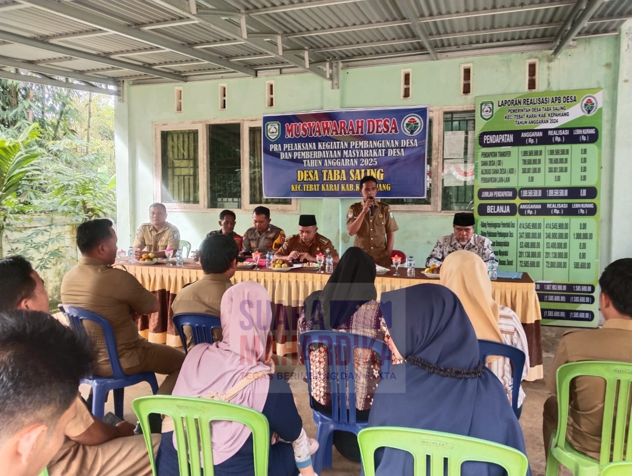 Kepala Desa Taba Saling Menyampaikan Sambutan Dalam Musyawarah Pra Pelaksanan Kegiatan (doc. suaramahardika 2025)