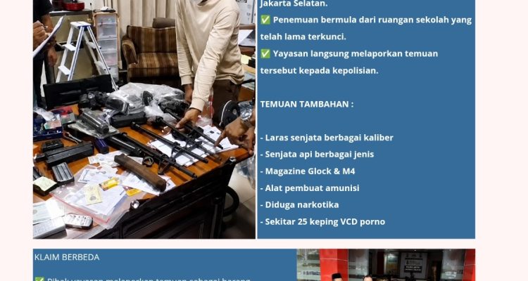Penemuan 995 Senjata di Sekolah Swasta Jakarta Selatan Berujung Pengusutan Polisi, Ditemukan Dugaan Narkotika hingga Alat Pembuat Amunisi